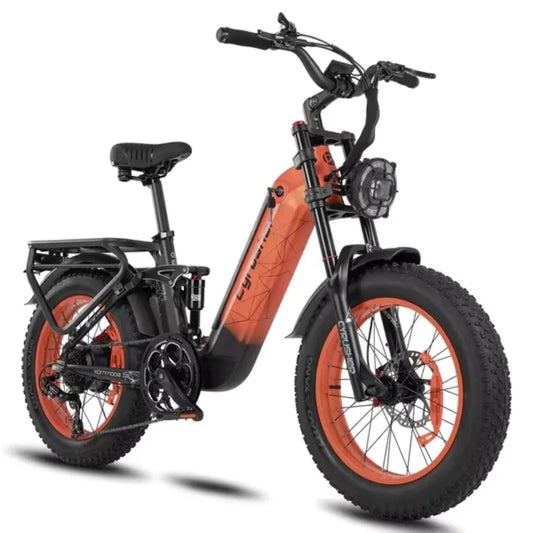 Cyrusher Kommoda 2.0 Electric Bike Step-through Full Suspension 48V 20Ah Battery Up to 68 Miles Upgrade with New Headlight