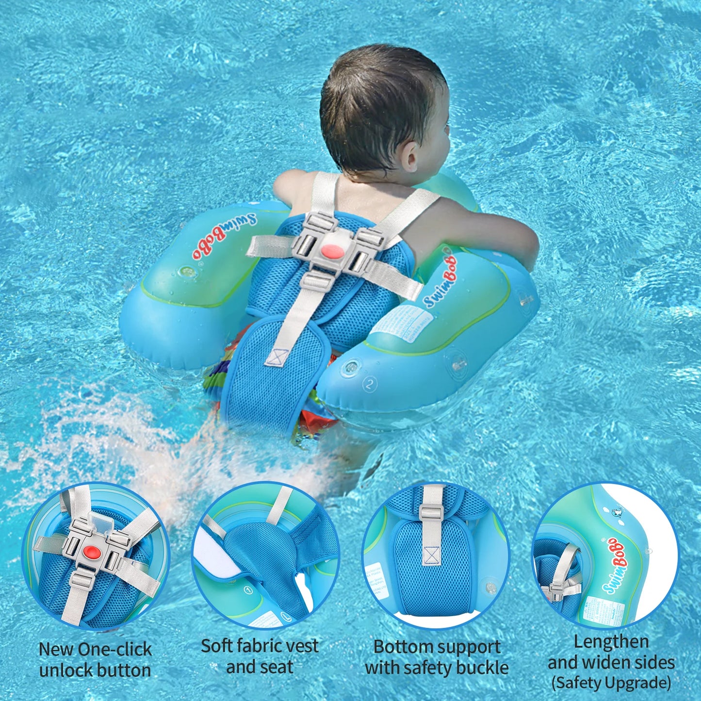Swimbobo New Upgrades Mesh More Safety Soft Ventilate Seat Pocket Baby Inflatable Swimming Floating Kids Ring Circle Summer Toys