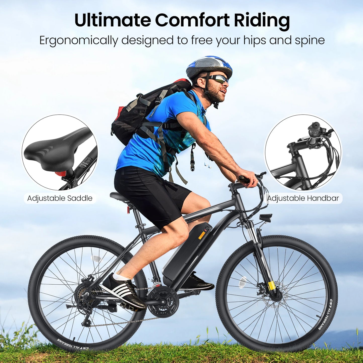 27.5" Electric Bike for Adults, with 500W Peak Motor,499.2WH Removable Battery, Suspension Fork, 21 Speed Gears