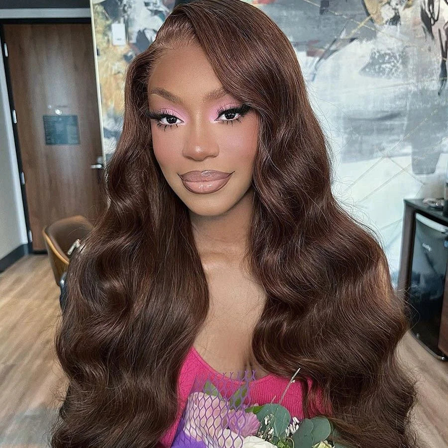 Chocolate Brown Body Wave Lace Front Wig Transparent 13x6 HD Lace Frontal Wigs Preplucked Colored Human Hair Wigs 4x4 5x5 13x4
