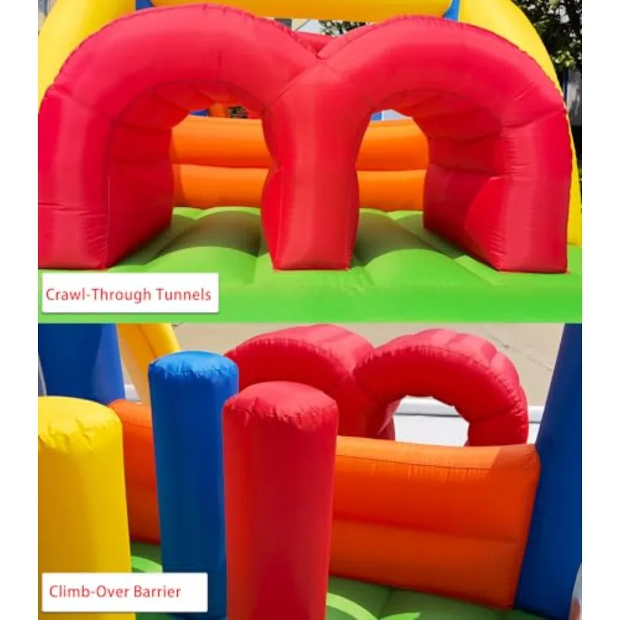 16.3x7.2FT Kids Inflatable Obstacle Bounce House with Dual Racing Slides, Crawl Tunnels, Climbing, Obstacles, Jumping All in One