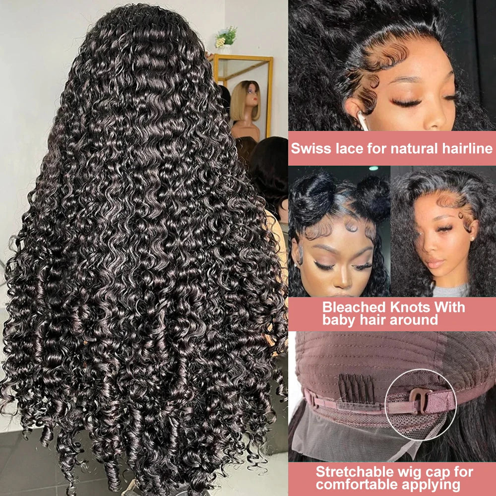 300% Density 13x6 360 FullLoose Deep Wave Hd Lace Frontal Wig 40 46Inch 7x5 Glueless Curly Human Hair Lace Front Wigs For Women