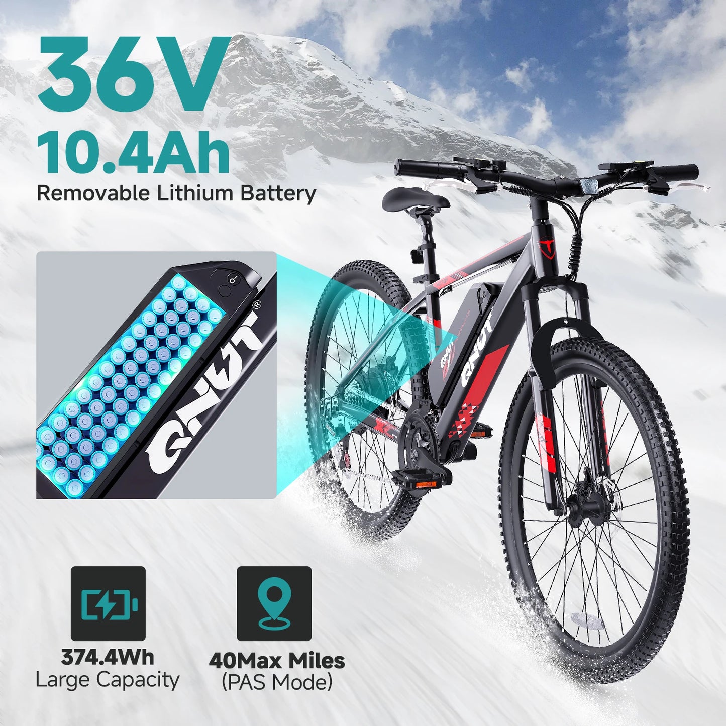QNUT Victor3.0 Mountain electric Bicycle 1000W 36V 10.4AH 26" Tire All-Terrain E-Bikewith Front Fork Suspension and Dual Disc
