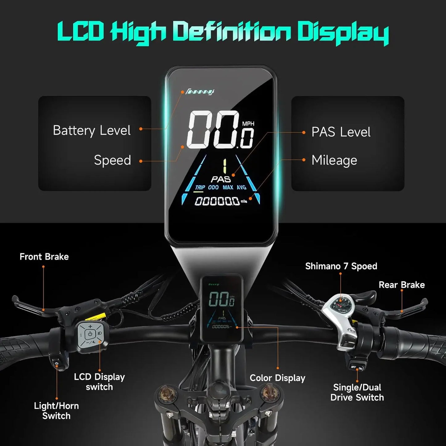 BAOLUJIE 2603 Electric Bike Adults Ebike 52V 32AH Removable Lithium Battery Max Speed 35MPH Range 34-41 Miles【1 Year Warranty】