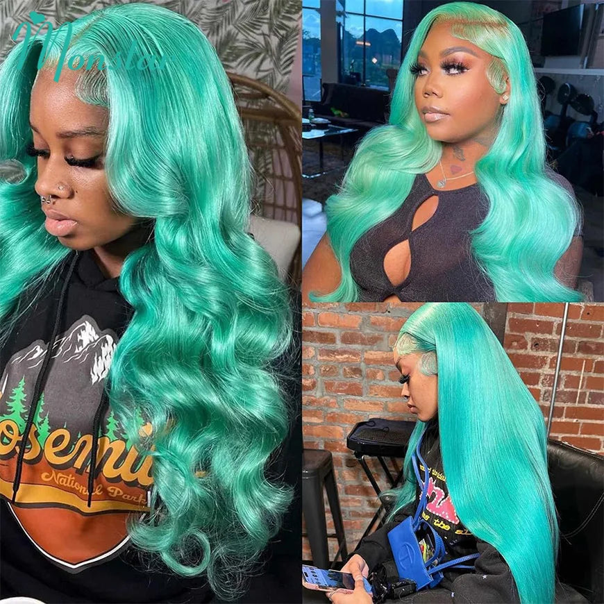 Mint Green Body Wave Human Hair Wigs Brazilian Raw Hair 613 Hd Lace Frontal Wig 13x6 Colored Lace Front Wig Human Hair 200% 250%