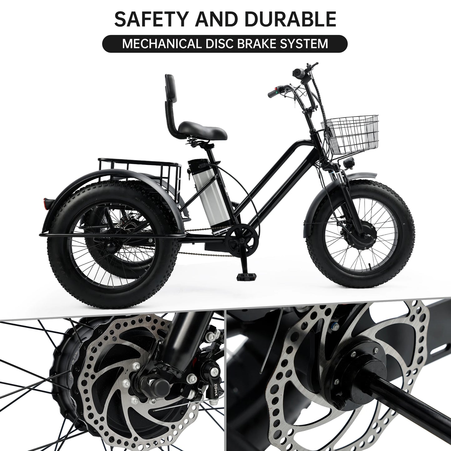 Areyourshop Electric Tricycle with Seat, 500W 48V 13A Electric Snow Bike, 3 Wheel Fat Tire E-bike Tricycle for Farmers Market