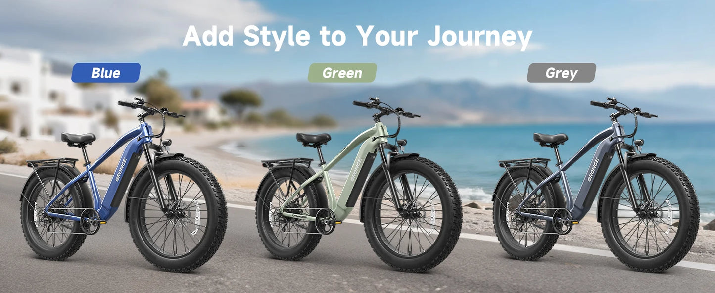 QRONGE Thunder Electric Bike for Adults 1800W Peak 48V 15AH Battery E bike 28MPH(PAS Mode) Electric Bicycles 26" Fat Tire E-Bike