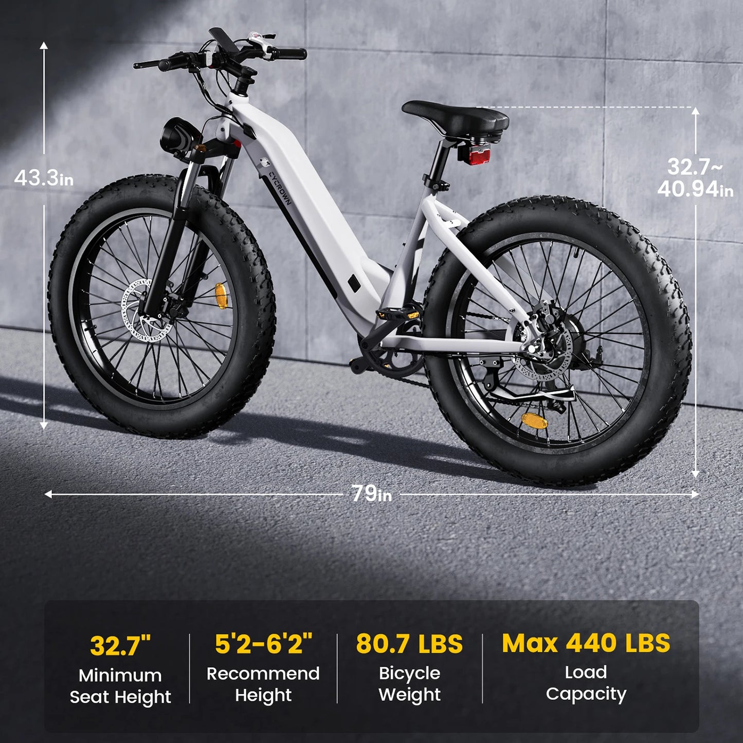 Electric Bike For Adults CYCROWN CYCVEVRE 26x4" 1000W Motor Top Speed 28Mph 48V 15.6AH Range 60Miles Max Load 330Ibs New
