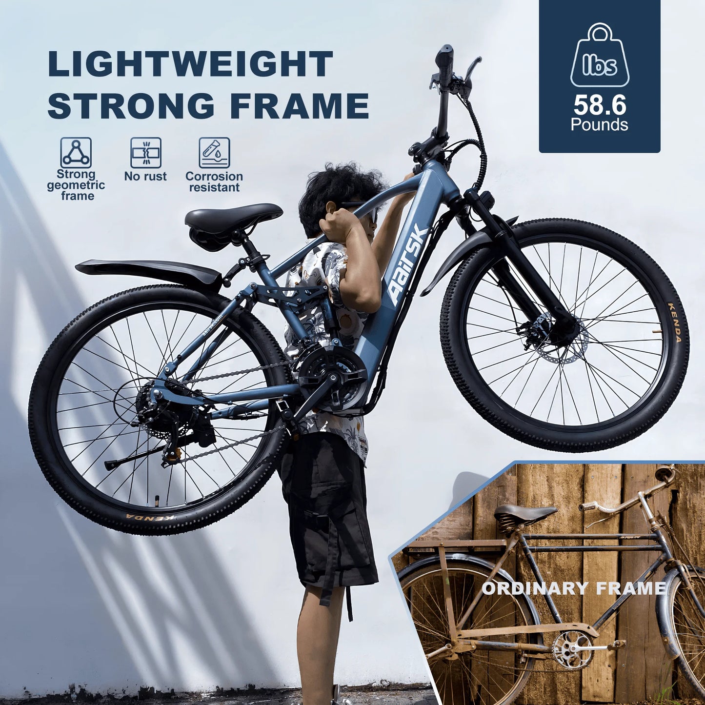 26'' Electric Bike for Adults,750W Peak Motor Mountain Ebike,25MPH Up to 40Miles,7-Speed,Shock Absorbers,Commuter E-Bike