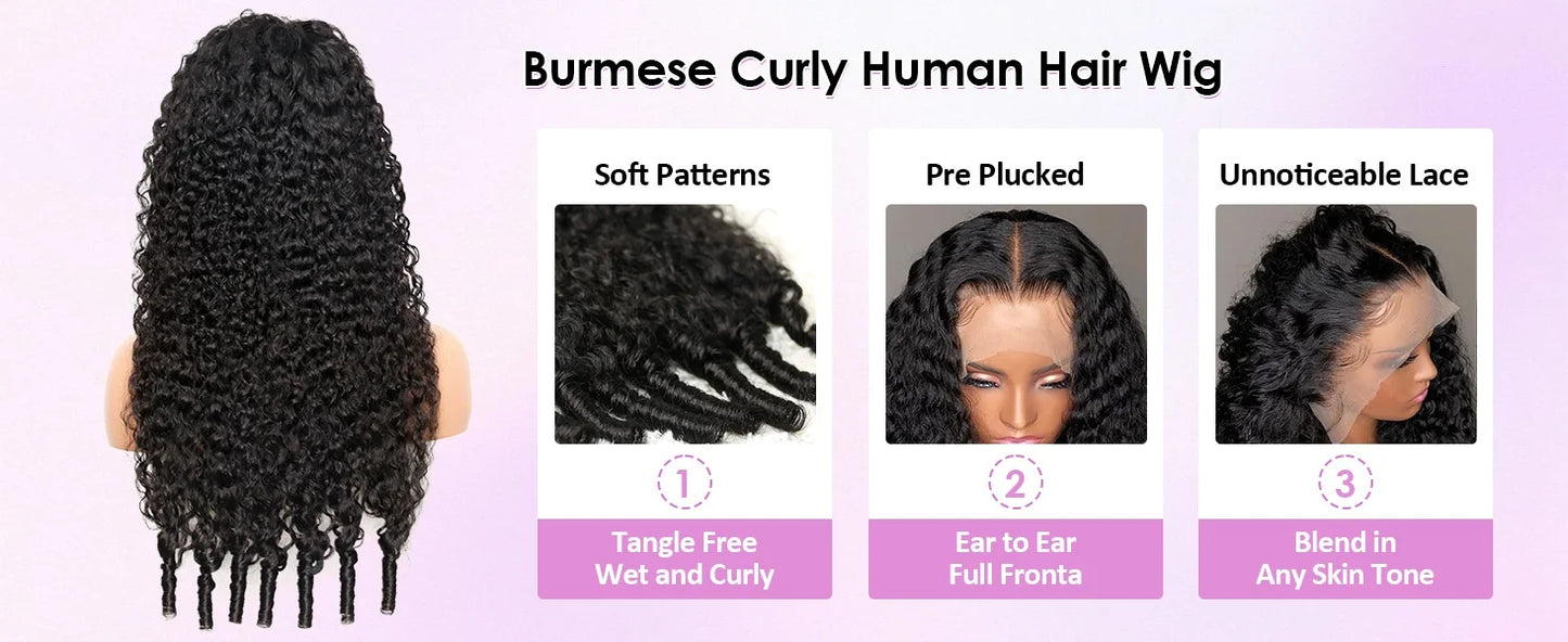 Hd Lace Wig 13x6 Human Hair 210 Density Burmese Curly Wig Human Hair Pre Plucked 15A Burmese Virgin Human Hair Wigs For Women