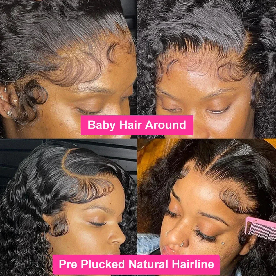 Brazilian Deep Water Wave Curly Bob 100% Human Hair Glueless Wigs Deep Wave HD Lace Front 13x4 13x6 Transparent Lace Frontal Wig