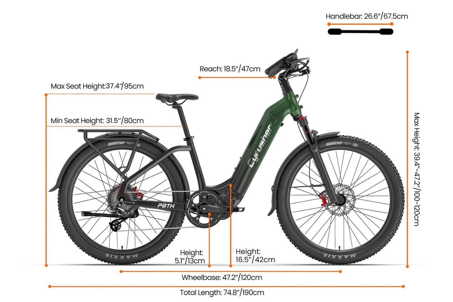 Cyrusher Path City E-Bike 48V 15Ah 750W Torque and Cadence Sensors Brushless Mottor