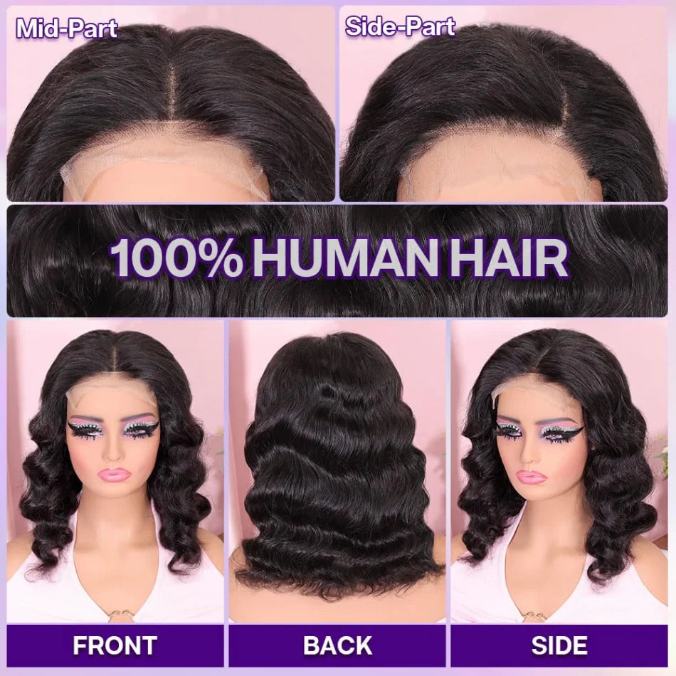 Wear And Go Glueless Bob Wig Human Hair Short Body Wave Lace Front Wigs Pre Cut Brazilian Hair 4X4 Hd Lace Closure Wig For Women