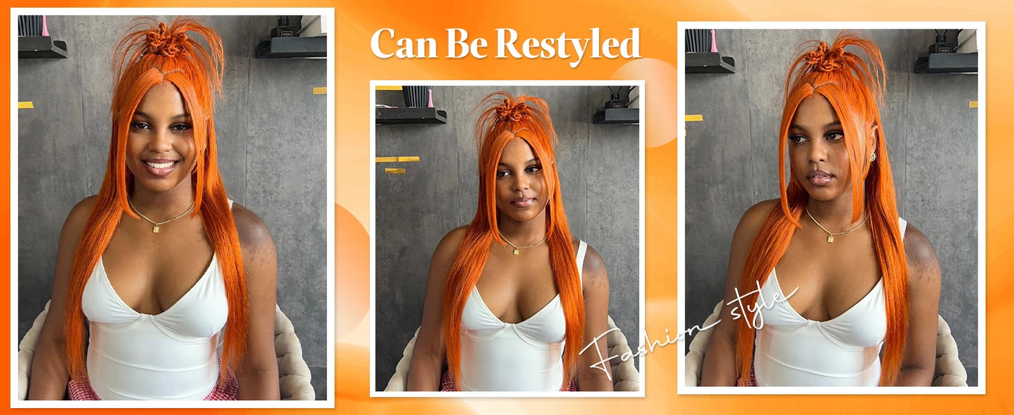 Bone Straight 13x6 Lace Front Wigs Human Hair 200% Density Ginger Colored HD Transparent Lace Frontal Wig Pre Plucked Remy Hair