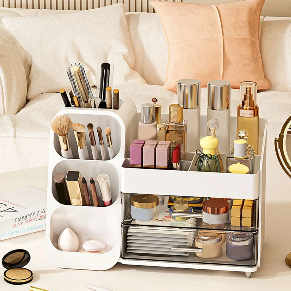 Plastic Desktop Organizer Makeup Storage Box with Drawers Cosmetic Display Case Makeup Display Stand for Lipstick Makeup Brush