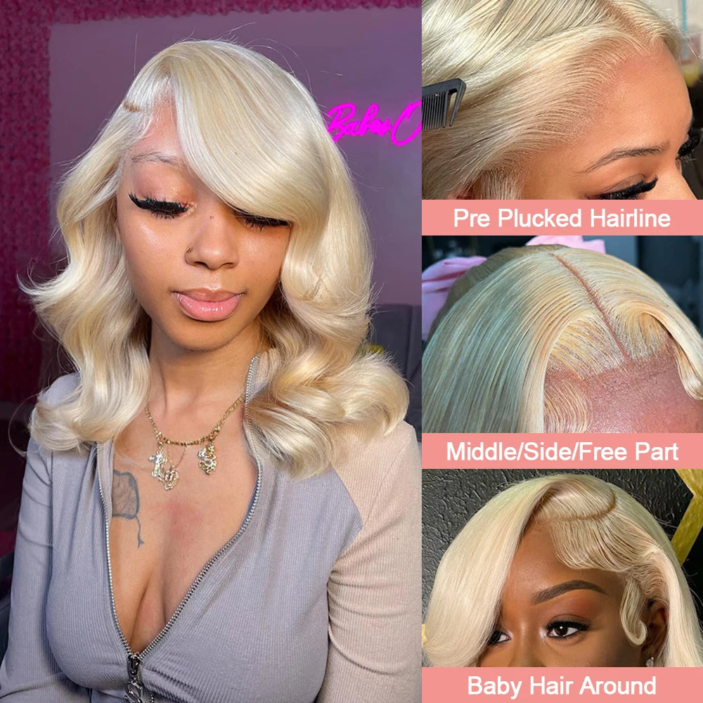 613 Blonde Lace Front Wig Human Hair Body Wave 13X6 Hd Lace Frontal Wig Short Bob Lace Front Human Hair Wig Hd Lace Wig 16 Inch