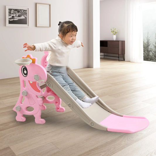 Toddler Indoor Slide for Age 1 To 8 Years Old Dinosaur Shape Non Slip Stairs Kids Slide with Basketball Hoop Climber Kids Slide