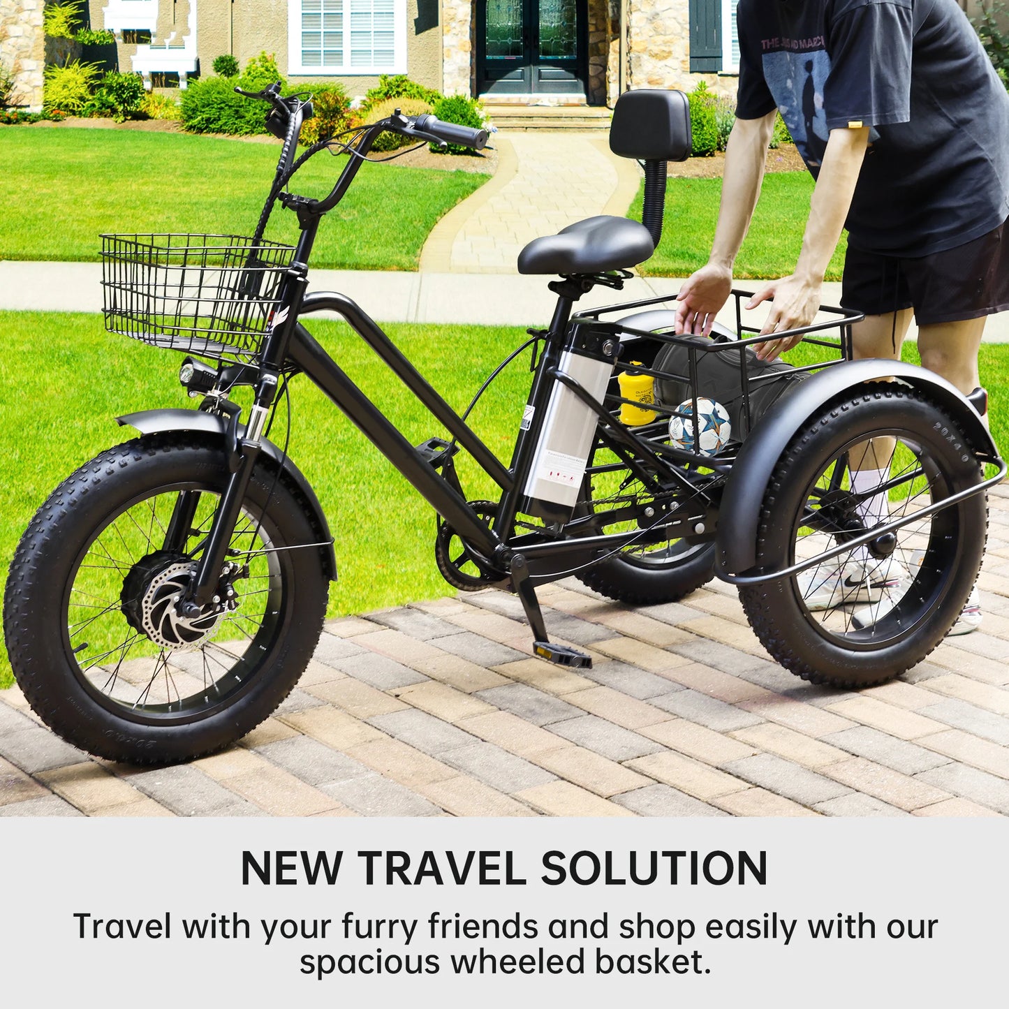 Areyourshop Electric Tricycle with Seat, 500W 48V 13A Electric Snow Bike, 3 Wheel Fat Tire E-bike Tricycle for Farmers Market