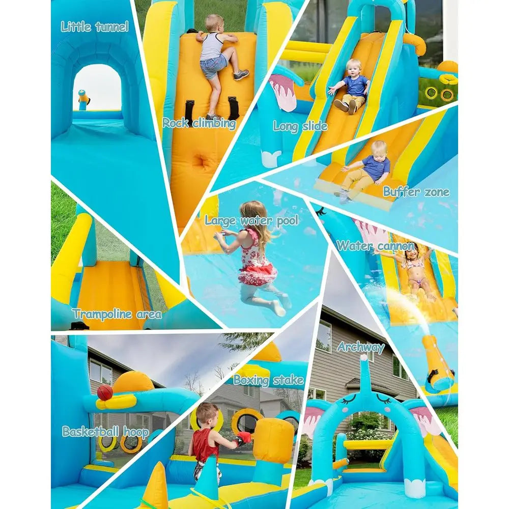 Iatable Water Slide for Kids, Elephant Theme Water Park Backyard Summer with Large Pool &Long Slides, Iatable Bounce House, Clim