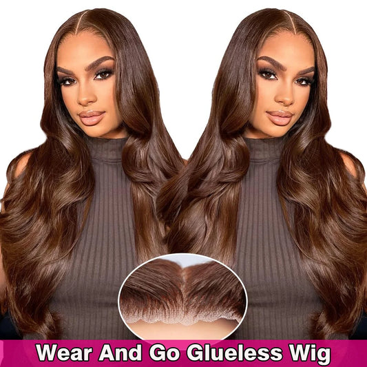 Chocolate Brown Glueless Wigs Human Hair Transparent 13x4 HD Lace Frontal Wig Ready To Wear And Go Body Wave Lace Front Wig