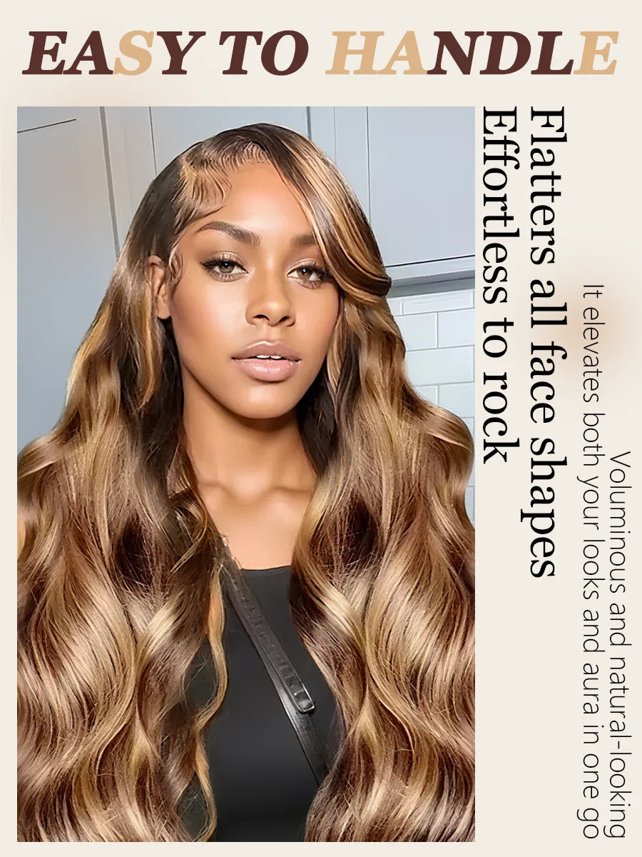 13x6 Lace Frontal Wig body Wave 36 Inch 220% Density P4/27 Highlight HD Transparent Lace Brazilian Human Hair Wigs For Women