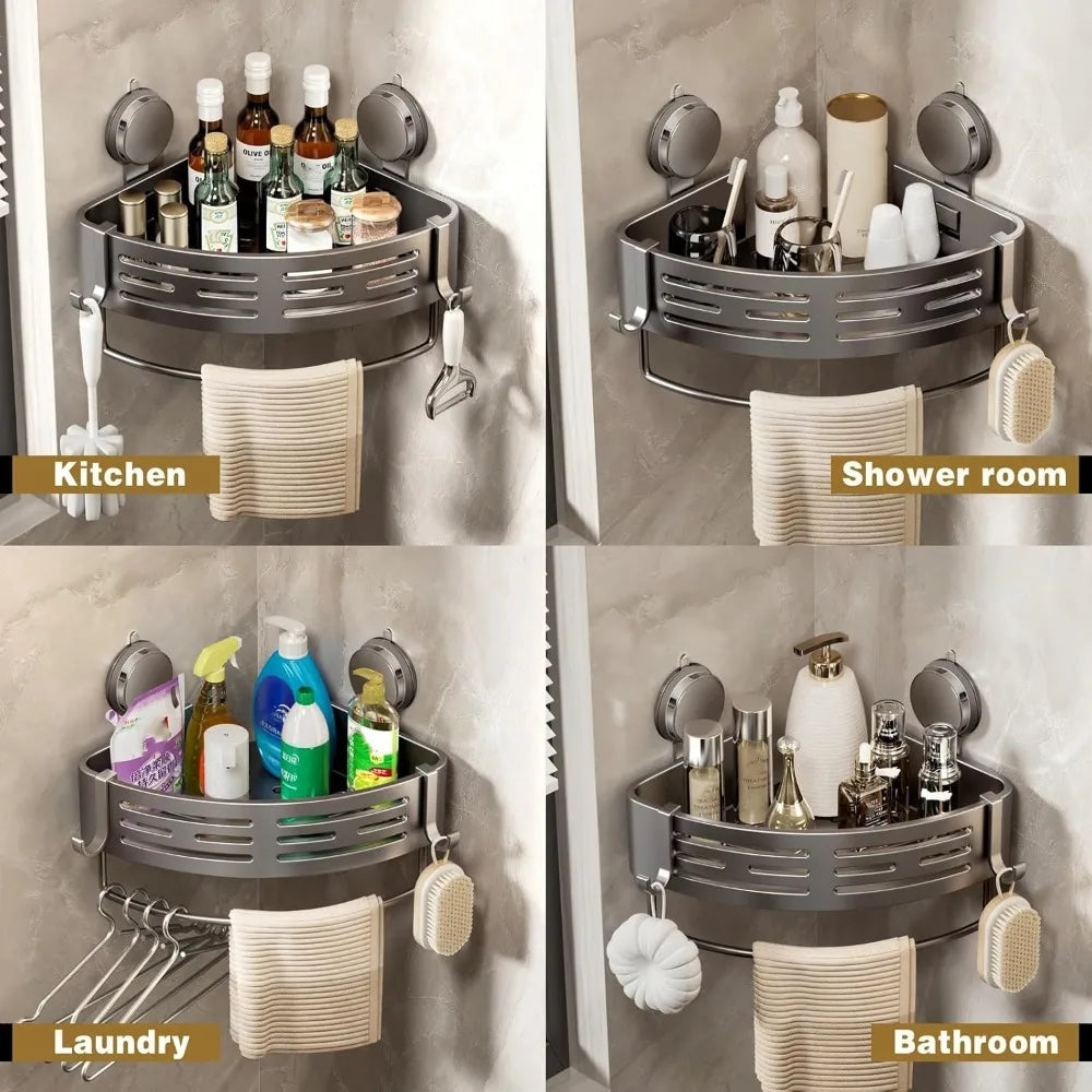 volpone corner shower caddy suction cup shower shelf corner no drilling bathroom shower organizer storage rack adhesive with tow