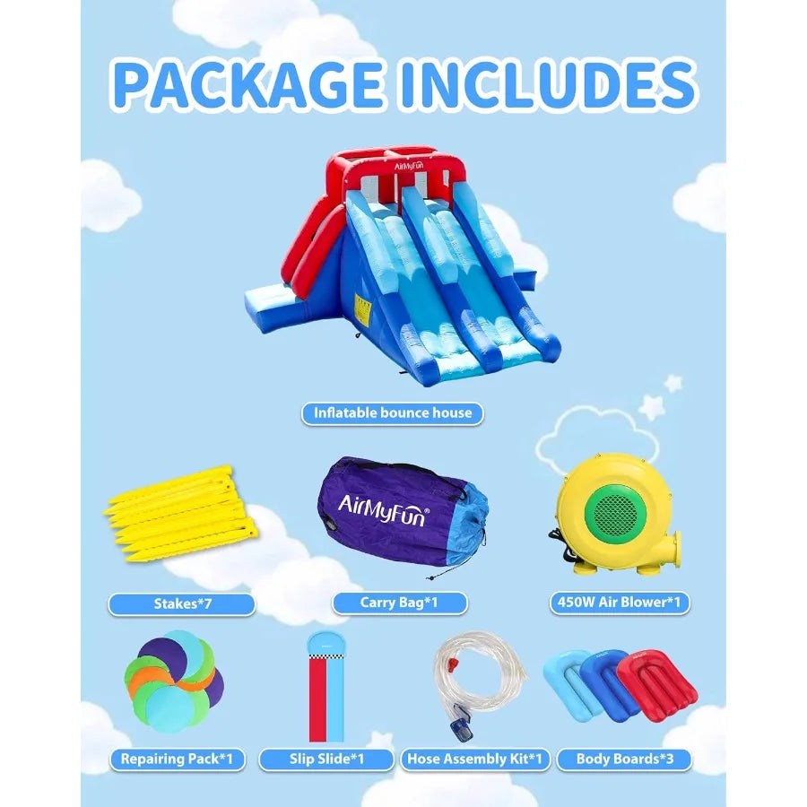 Inflatable Bounce House with Double Slide, Kids & Adults Water Slides for Outdoor Fun