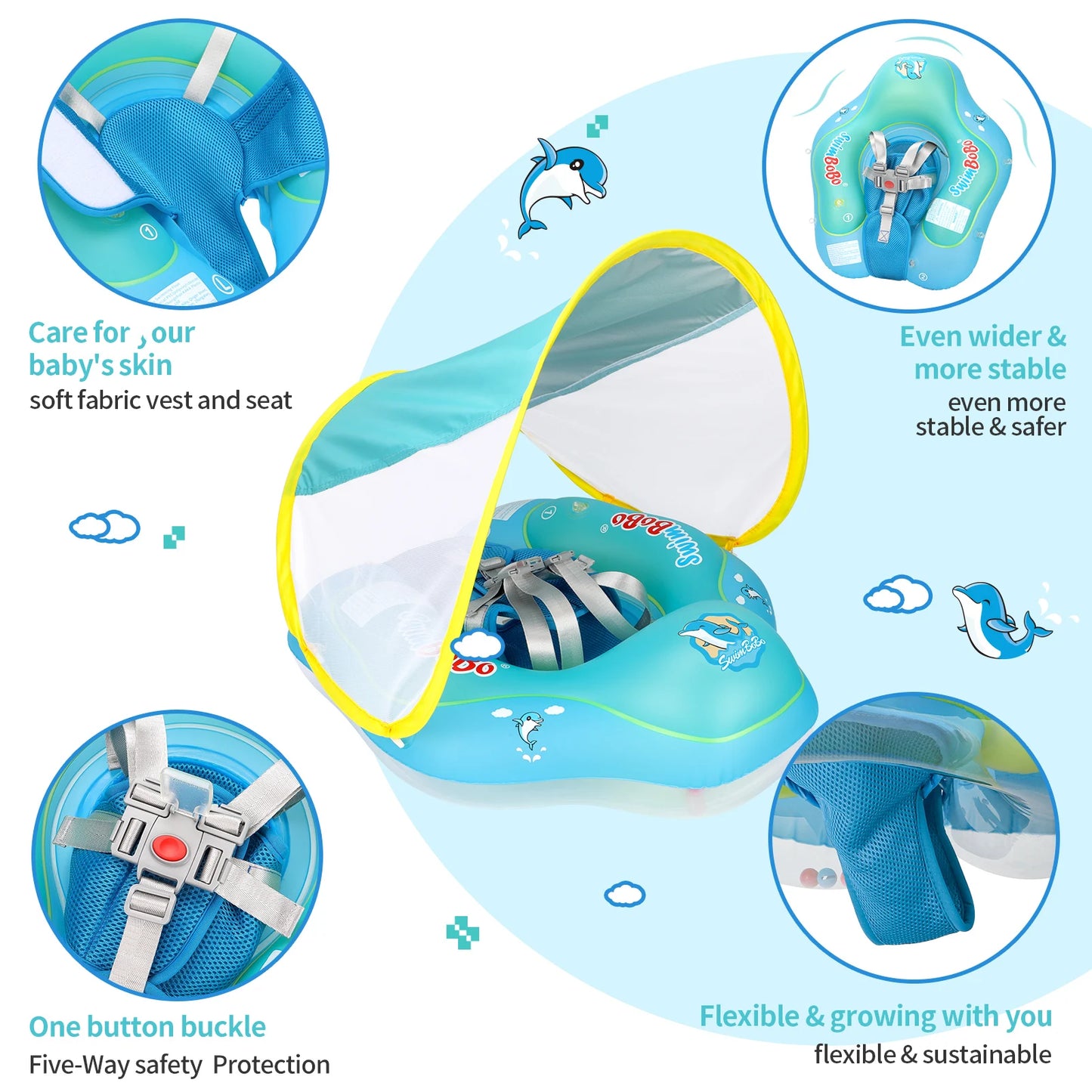 Swimbobo New Upgrades Mesh More Safety Soft Ventilate Seat Pocket Baby Inflatable Swimming Floating Kids Ring Circle Summer Toys