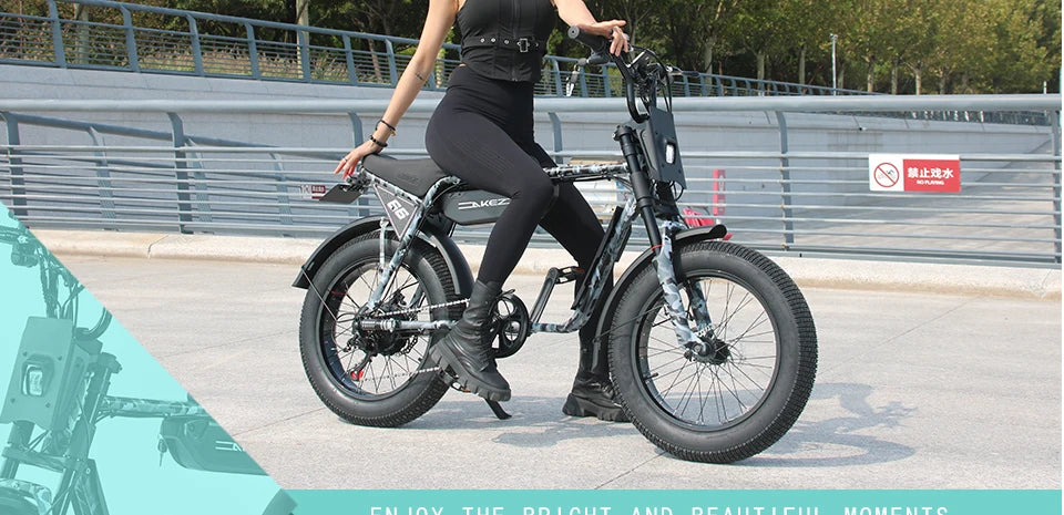 US Stock 🔥 AKEZ 750W Retro Electric Bike - 48V 13Ah Battery, 20'' Fat Tire E-Bike, Vintage Style Bicycle for Adults