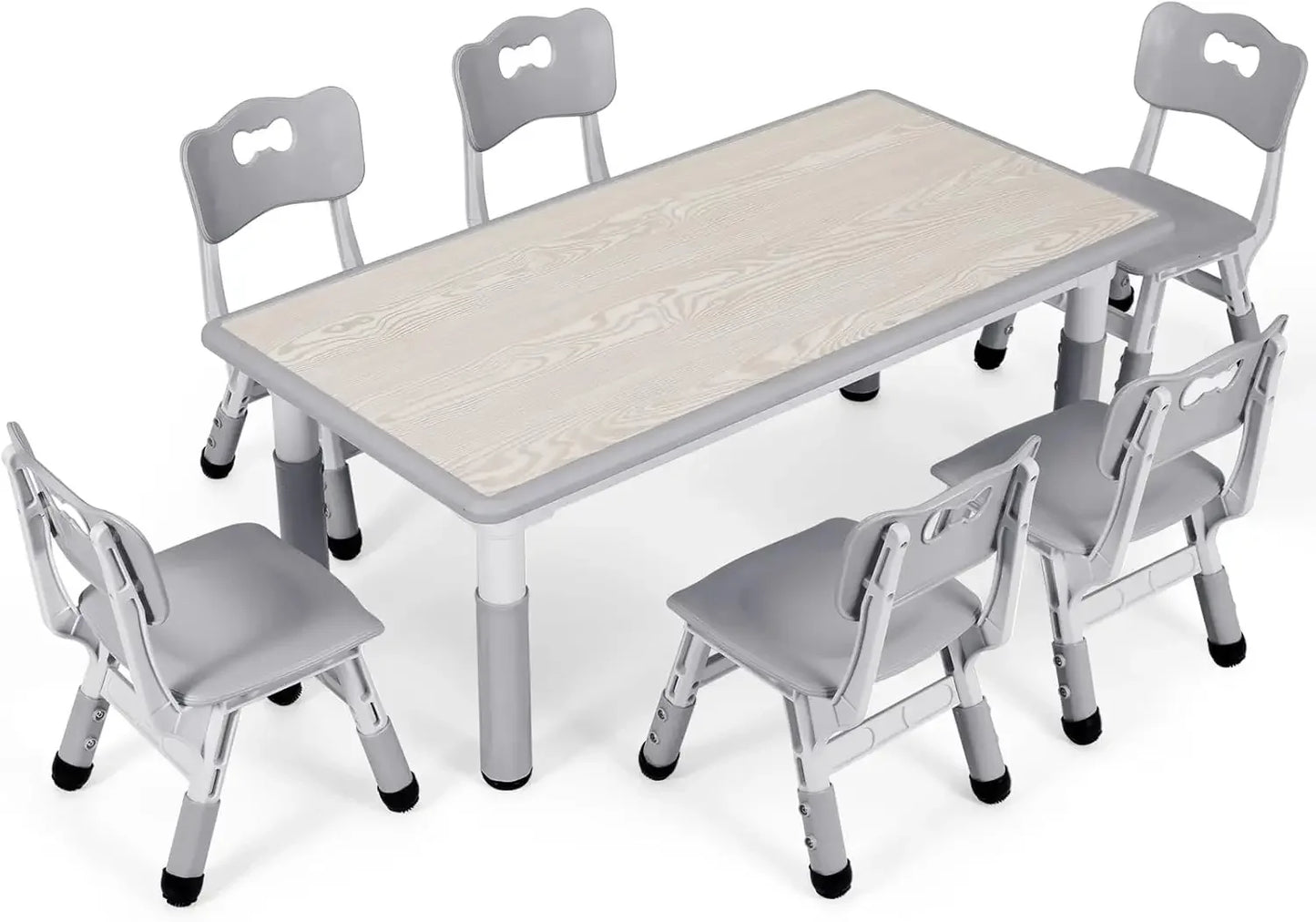 Kids Table and 6 Chairs Set, Height Adjustable Graffiti Table, Preschool Activity Art Craft Table, for Daycare Classroom