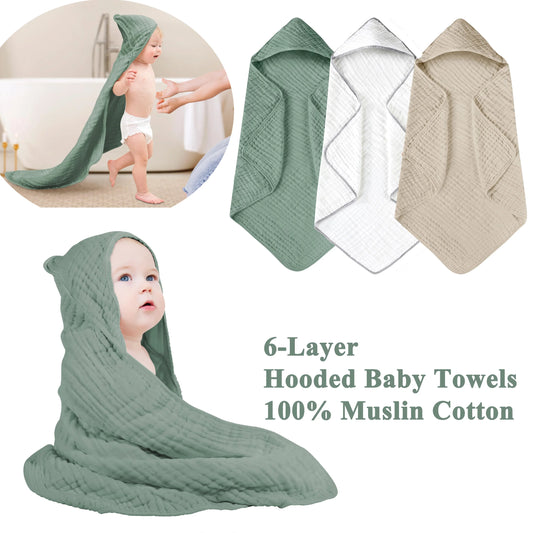 2pcs Hooded Baby Towels for Newborn 35*35inch 100% Muslin Cotton Baby Towel with Hood Warm Sleeping Swaddle Wrap for Infant, Kid