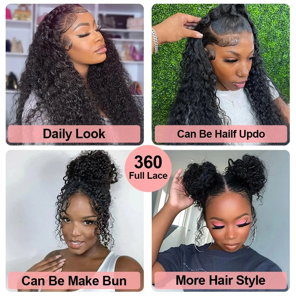 360 HD Full Lace Curly Wigs Human Hair Preplucked 13x6 13x4 Lace Frontal Wig Deep Wave Glueless Human Hair Ready To Wear 30Inch