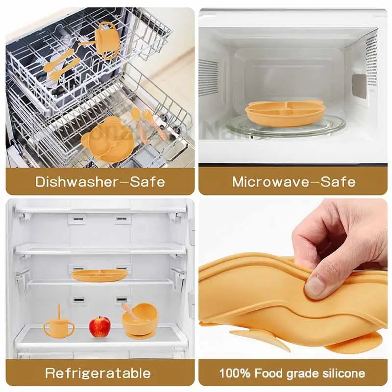 Baby Feeding Set Suction Cup Bowl Personalized Children's Tableware Set Baby Biting Toy Fruit Bear Plate Bowl Infant Cup Feeder