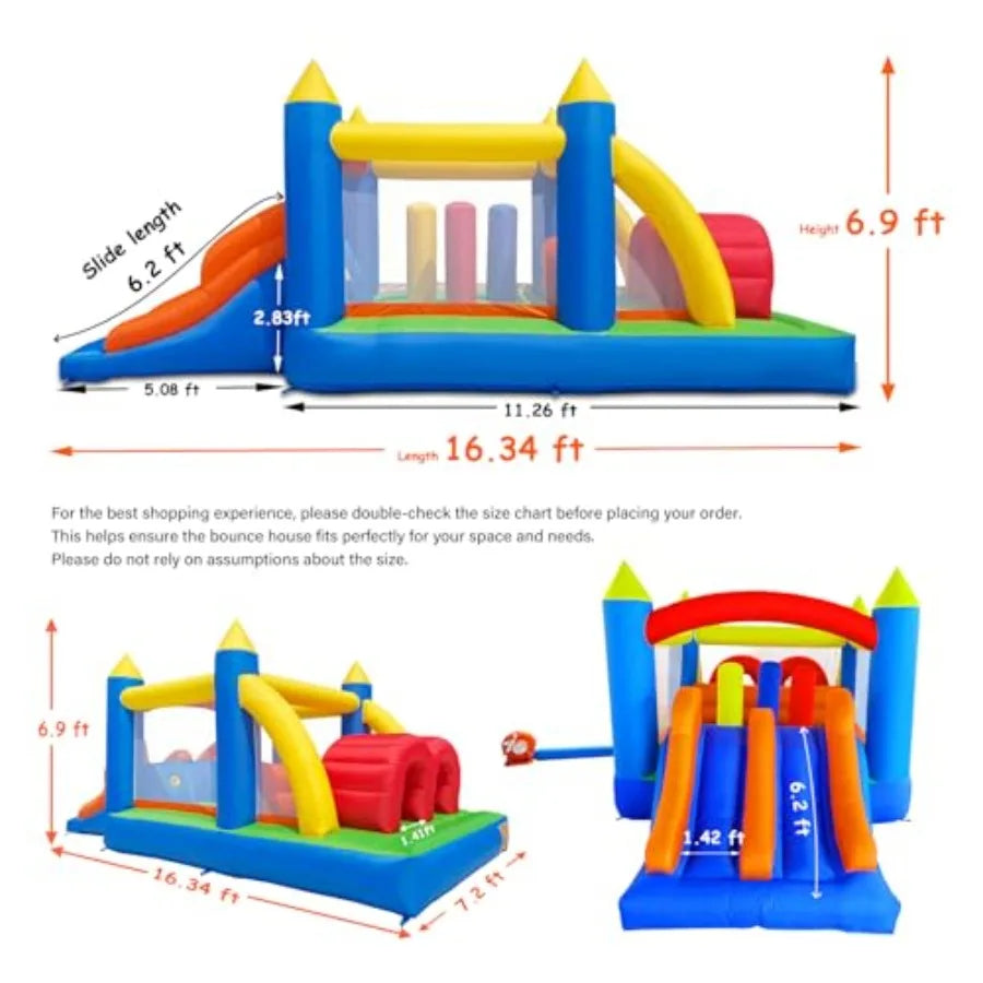 16.3x7.2FT Kids Inflatable Obstacle Bounce House with Dual Racing Slides, Crawl Tunnels, Climbing, Obstacles, Jumping All in One