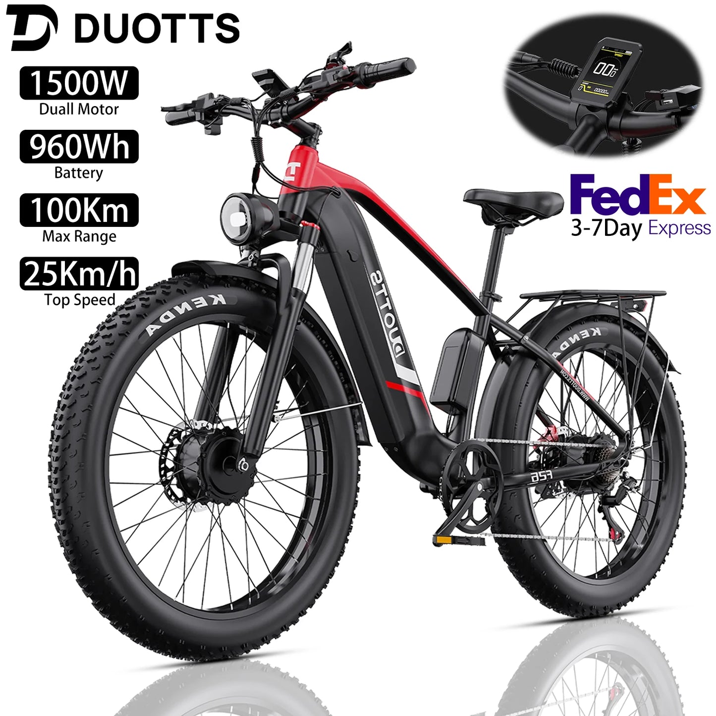 Electric Bike For Adult DUOTTS F26 26x4.0" 750Wx2,70Mile,48V 20AH,Top SPeed 15Mph,65*2Nm,Commuter Off-road Electric Bike,New