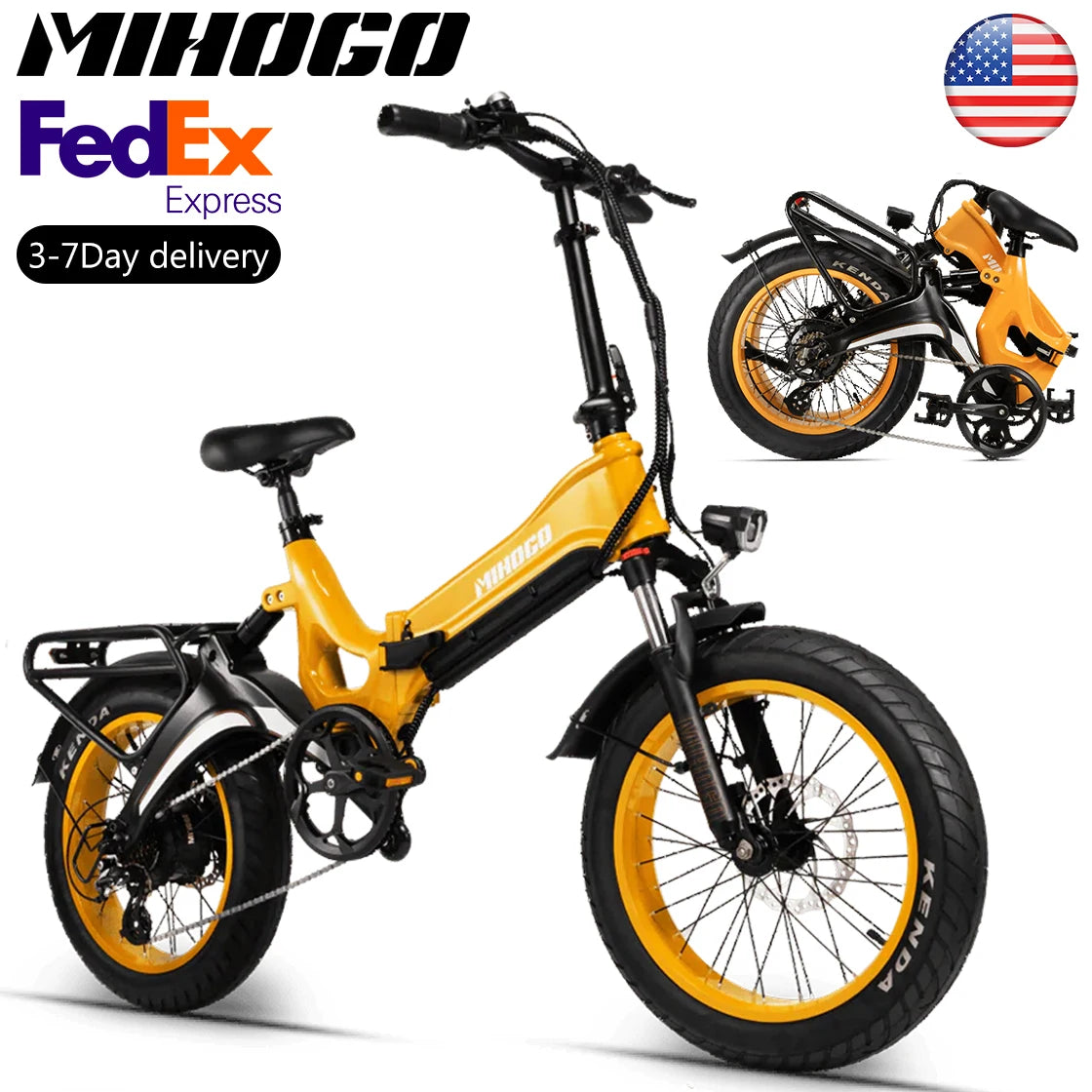 Mihogo Folding Electric Bike, Top 25 Mph, Max Range 40 Mile, 750W Motor, 48V 12.8Ah Battery,Max Load 550Ibs，Commuter Car