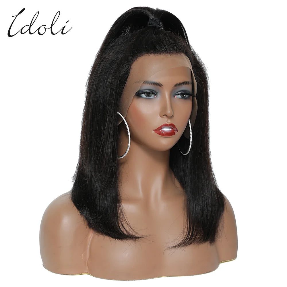 Idoli Brown Bob Lace Front Wig Human Hair Straight HD Transparent Blunt Cut Chocolate Brown Bob Wig Human Hair 13X4 Frontal Wigs