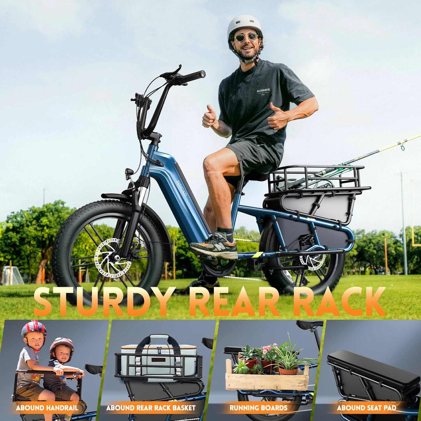 SISIGAD K008 Electric Bike 1500W motor, 28MPH speed, 80-mile range, 20" fat tires, 7-speed cargo e-bike.