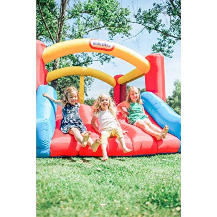 Jump 'n Slide Inflatable Bouncer Includes Heavy Duty Blower With GFCI Stakes Repair Patches And Storage Bag for Ages 38 Years