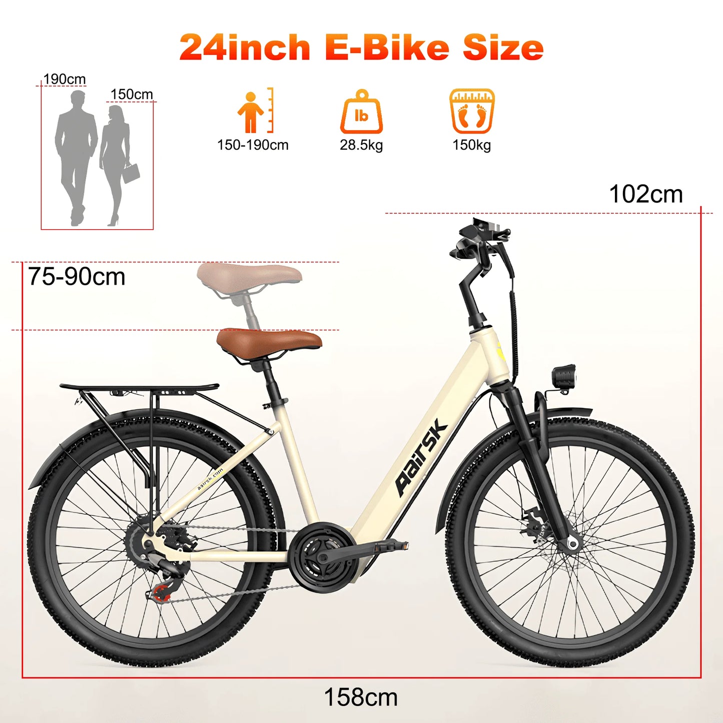 Electric Bike Adults Peak 750W 23MPH Commuting Electric Mountain Bike 36V Lithium Battery,7-Speed,24" Tire Front Fork Suspension