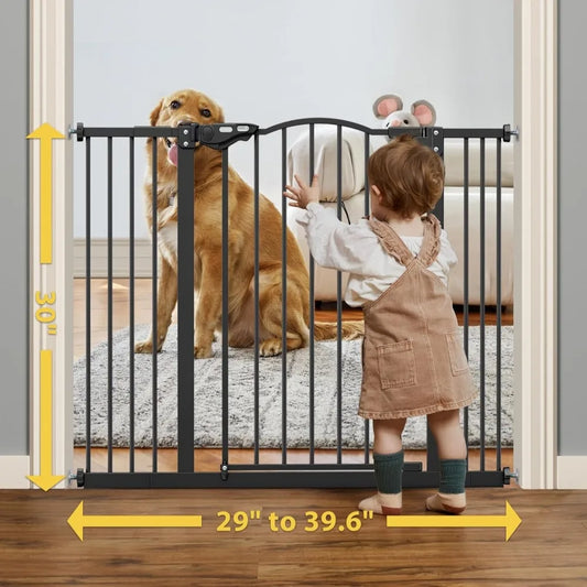 29-39.6” Baby Gate for Stairs & Doorways, 30" Tall Dog Gate for Pets, Dual-Lock Safety and One Hand Opening Design, Pure Black