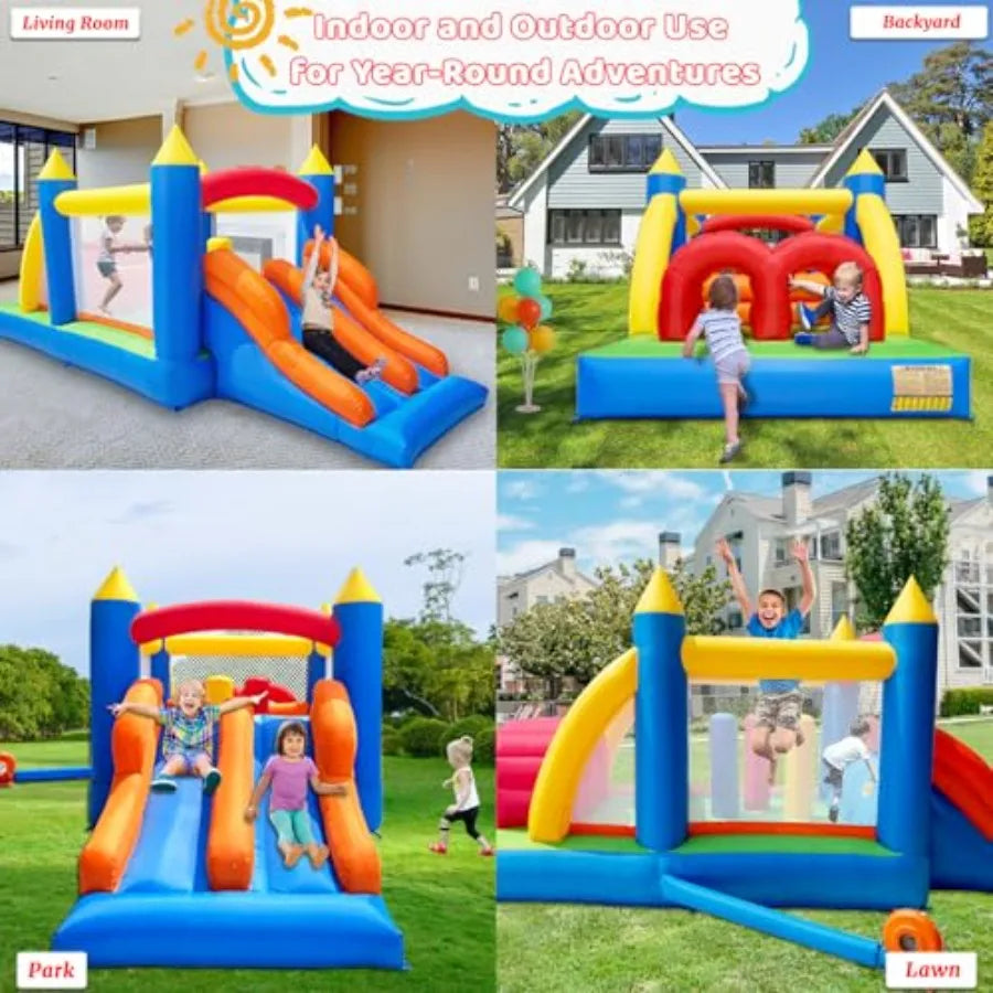 16.3x7.2FT Kids Inflatable Obstacle Bounce House with Dual Racing Slides, Crawl Tunnels, Climbing, Obstacles, Jumping All in One