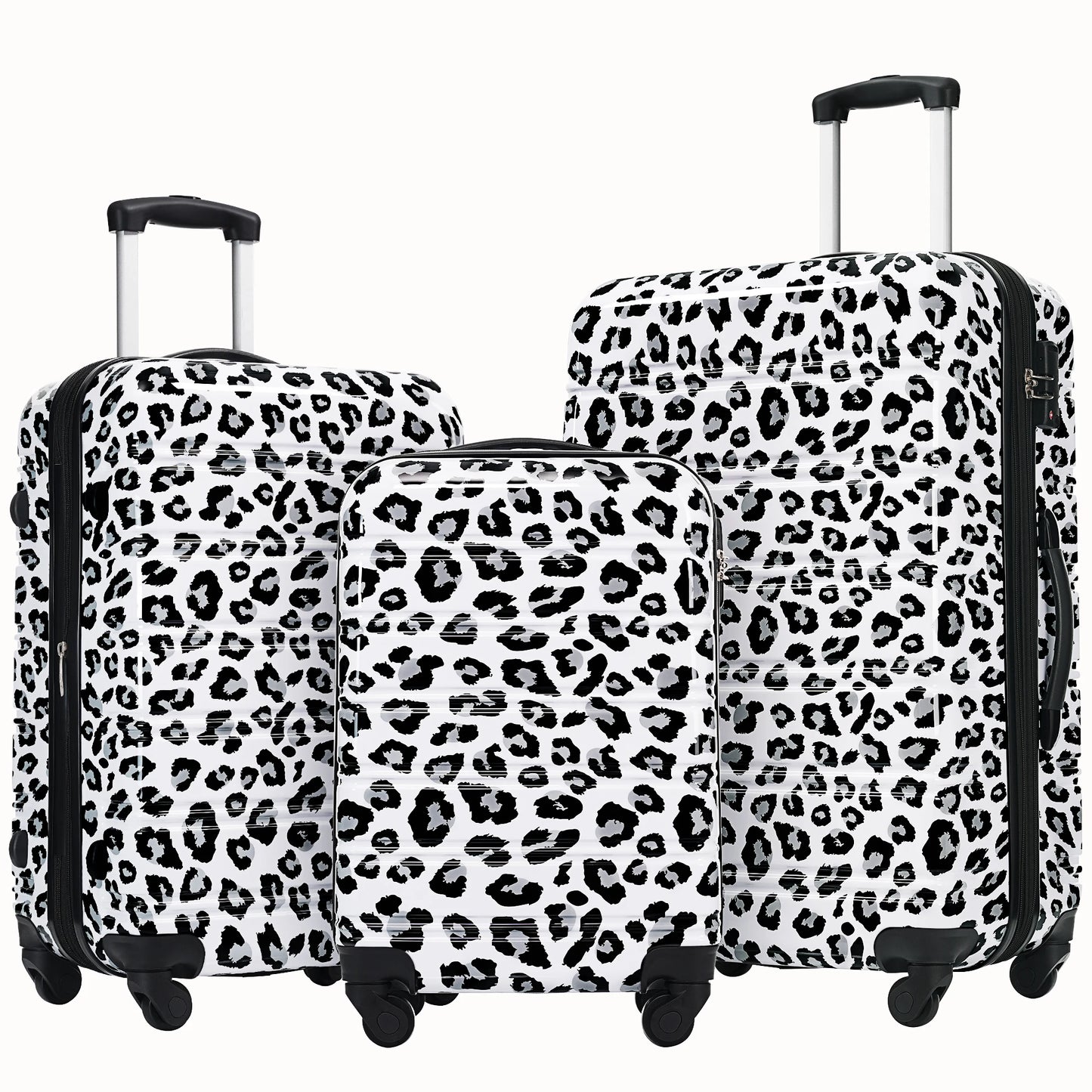 Hardshell Luggage Sets 3 pcs Spinner Suitcase with TSA Lock Leopard Lightweight -20"+24"+28" Luggages