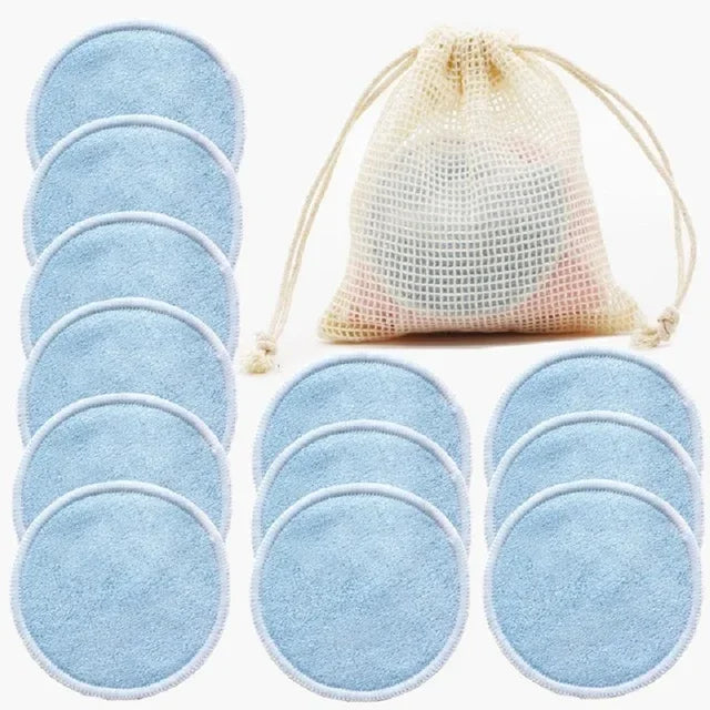 12PCS/Set Reusable Bamboo Fiber Washable Rounds Pads Makeup Removal Cotton Pad Cleansing Facial Pad Cosmetic Tool Skin Care