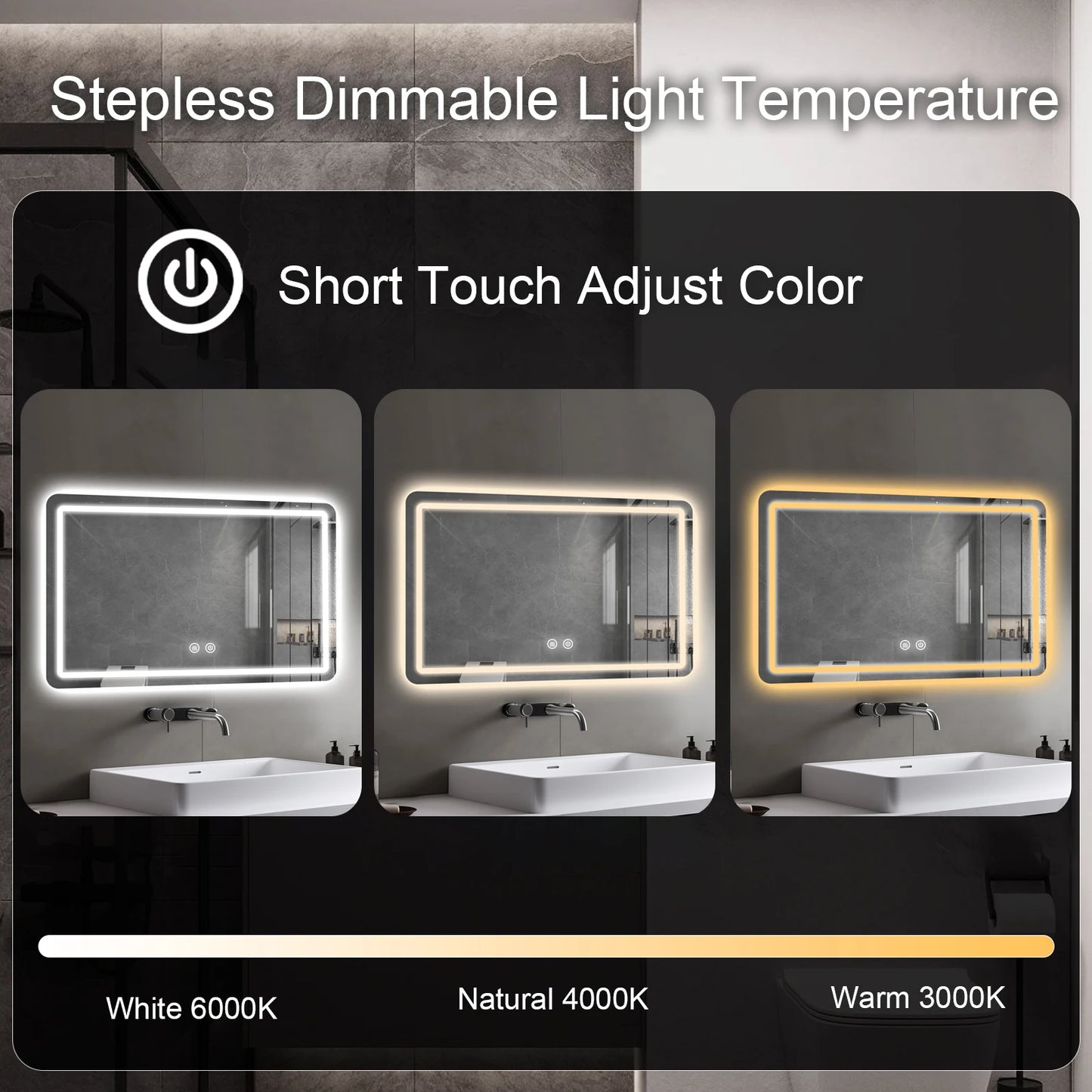 32x40 inch LED Bathroom Mirror Vanity Mirrors with Backlit Lights Fogless Makeup Mirror Wall Mounted with Demister Dimmable