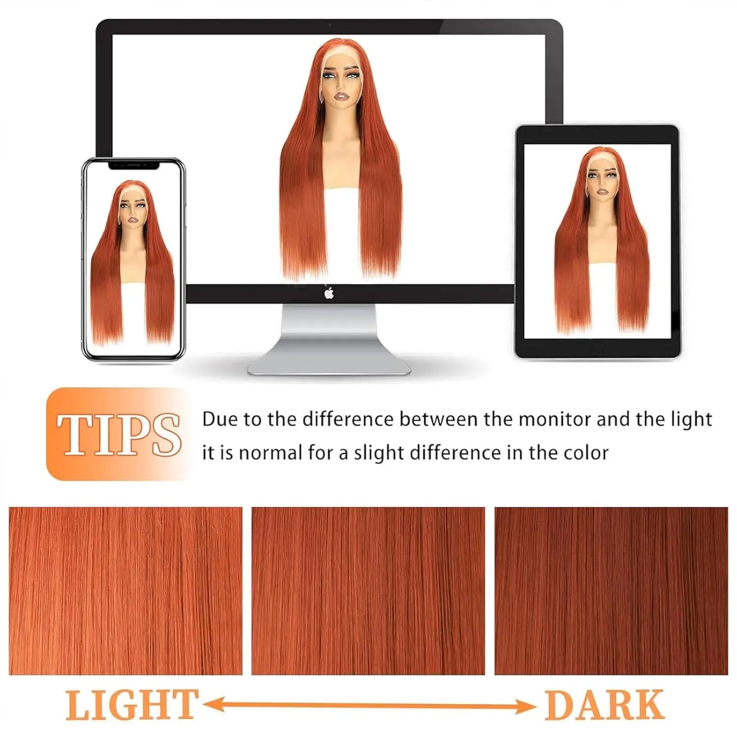 Bone Straight 13x6 Lace Front Wigs Human Hair 200% Density Ginger Colored HD Transparent Lace Frontal Wig Pre Plucked Remy Hair