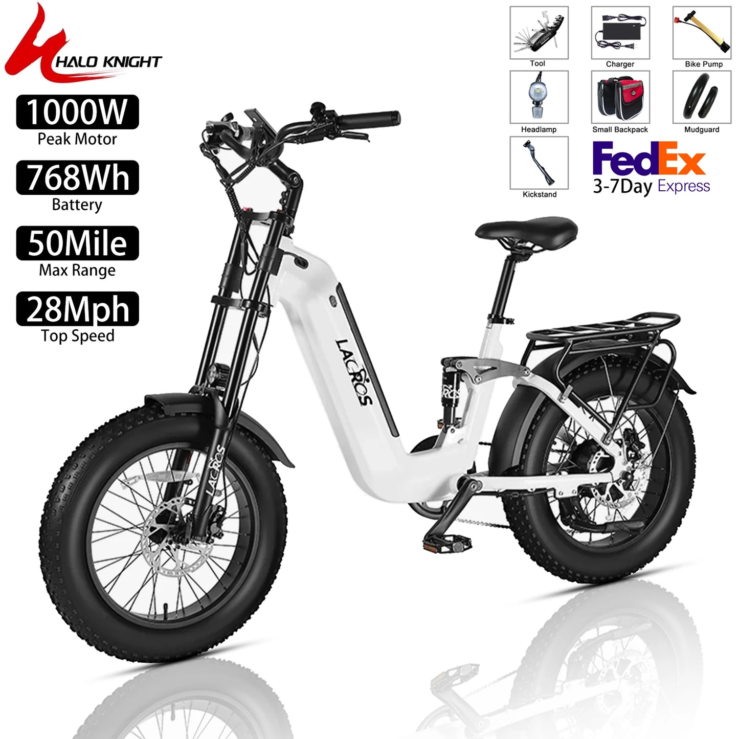 Electric Bike Hedatx 20" 1000W, 28 Mph, 50 Mile, Folding City Commuter Electric Bike, 48V 16AH, 7 Speed, Unisex