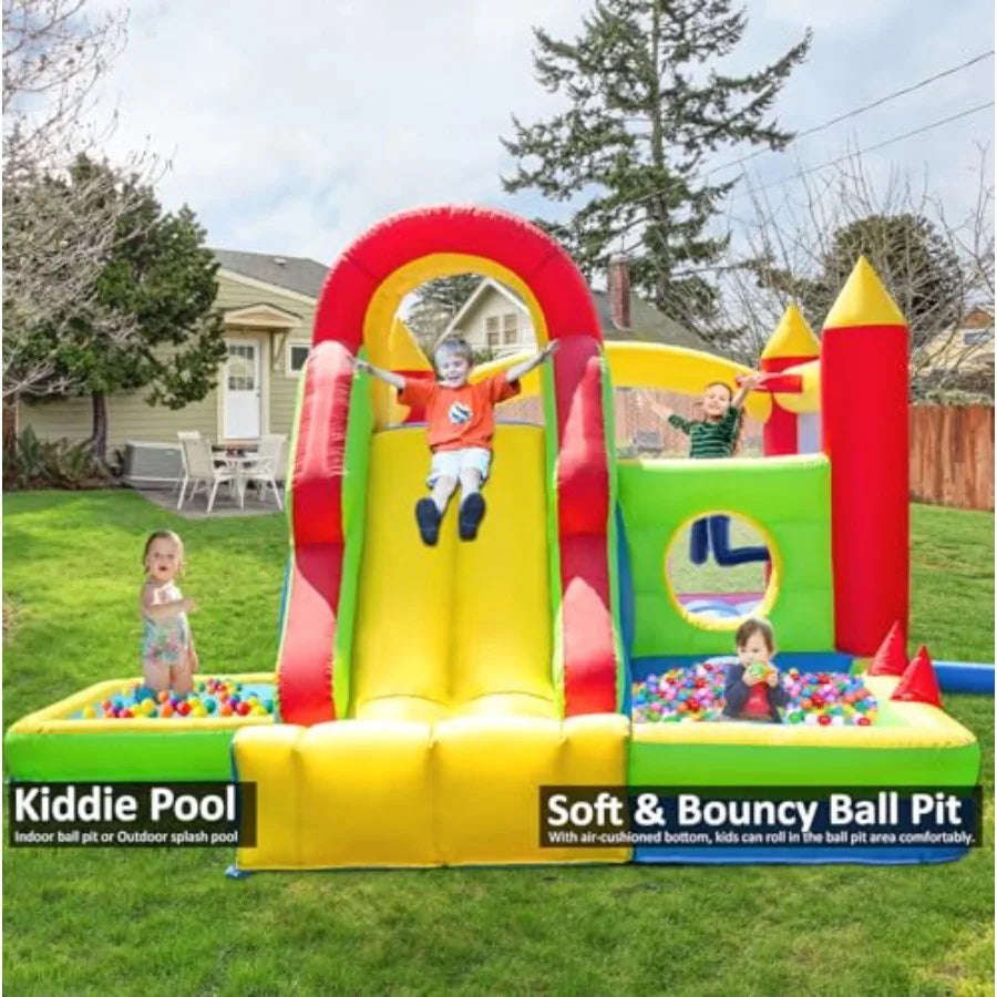 Large Bounce House for Big Kids – Inflatable Playground with Tall Slide, Climbing Wall, Water Pool, Bouncy Ball Pit, Tunnel, Rin