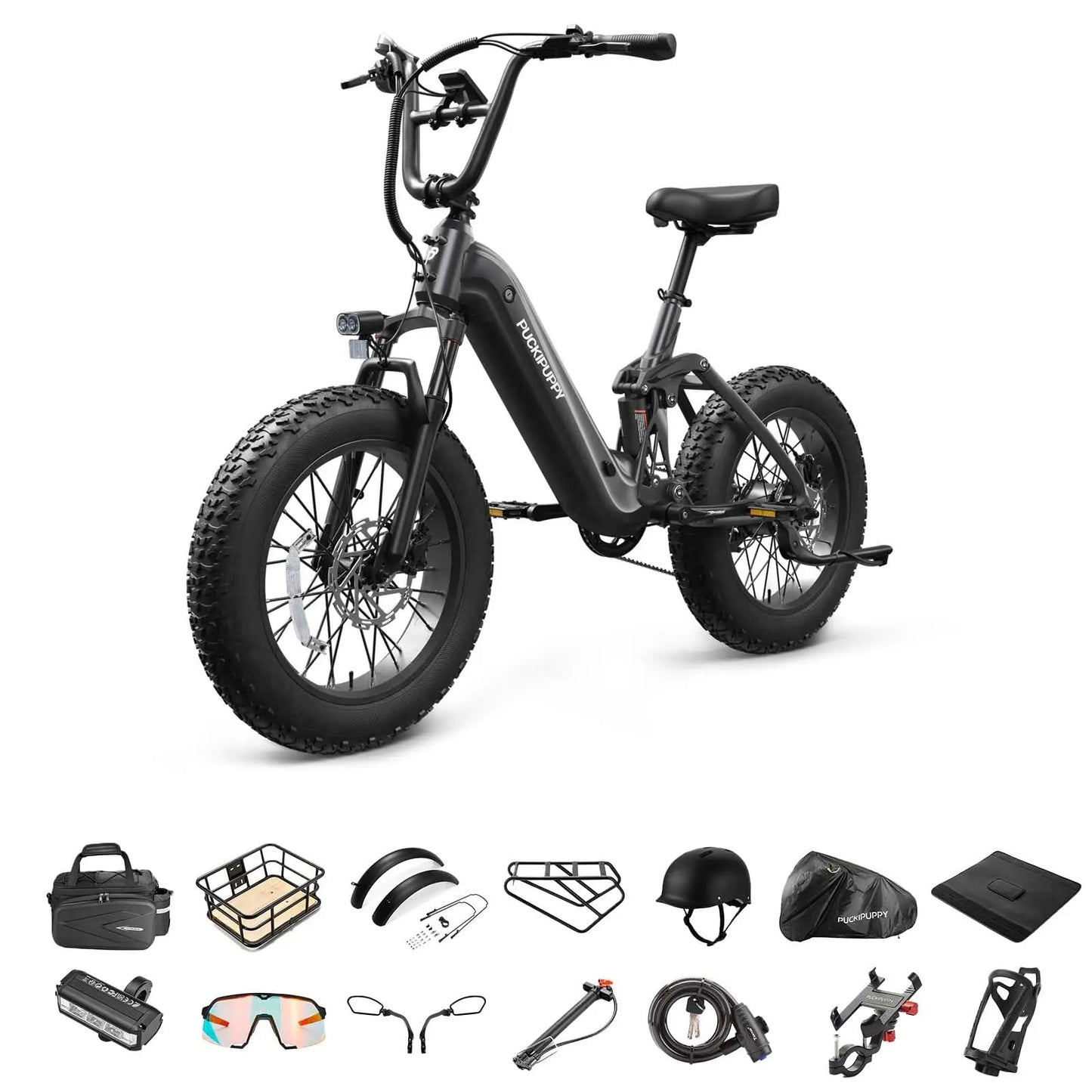 PUCKIPUPPY Corgi Electric Bike Mountain Ebike 20'' Fat Tire 960W 48V 20Ah Full Suspension Electric Bicycle with 2-Year Warranty