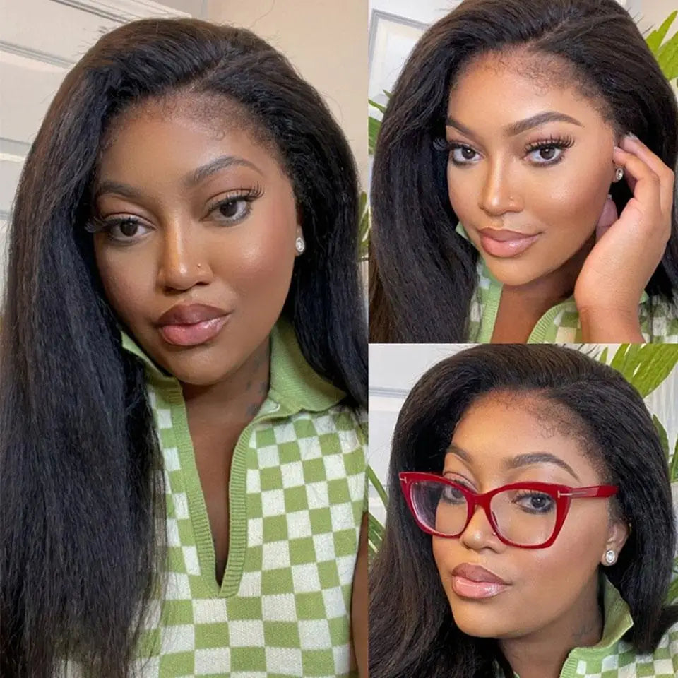 Yaki Kinky Straight 4C Edges 13x6 HD Lace Frontal Wig Human Hair 200 250 Density Lace Front Human Hair Wigs For Women Preplucked